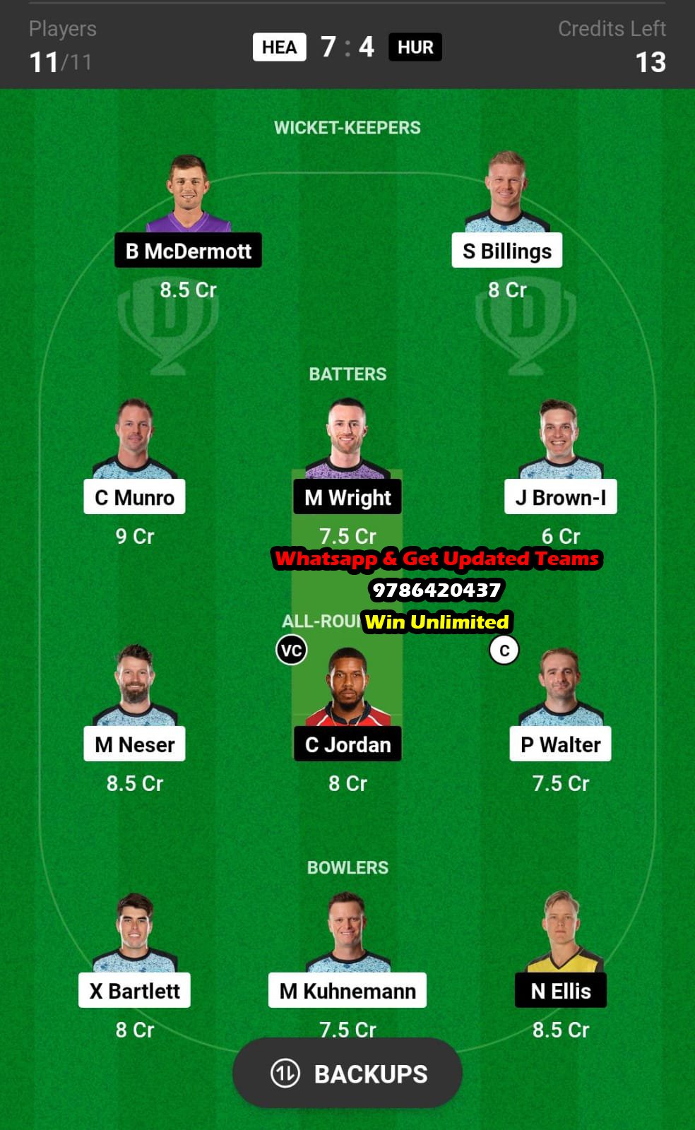 HEA vs HUR 29th Match Dream11 Team fantasy Prediction Australian T20 League Bash 2023