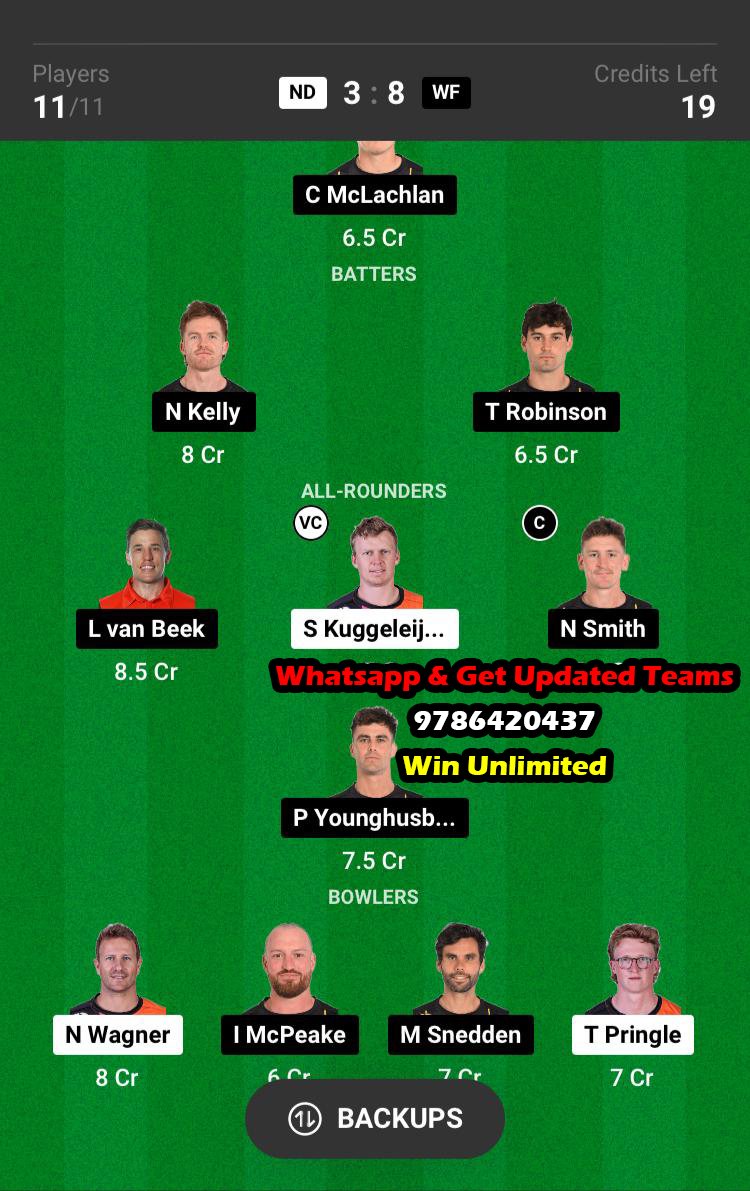 ND vs WF 11th Match Dream11 Team fantasy Prediction Dream11 Super Smash T20 2023