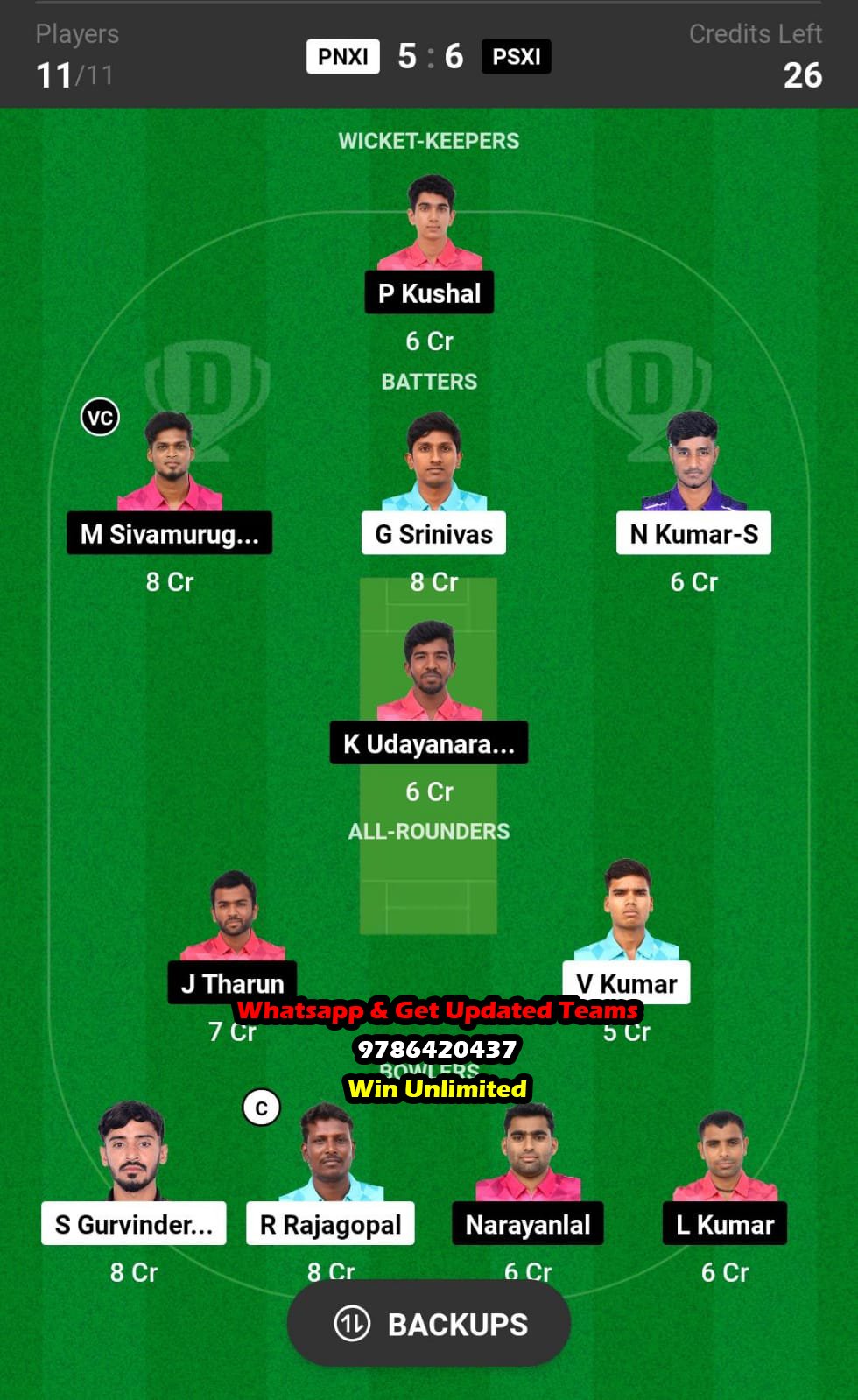 PNXI vs PSXI 8th Match Dream11 Team fantasy Prediction Siechem Pondicherry T20 2023