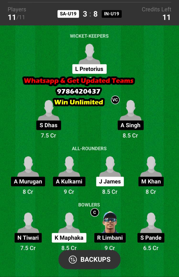 SA-U19 vs IN-U19 3th Match Dream11 Team fantasy Prediction U19 Tri-Series ODI 2023