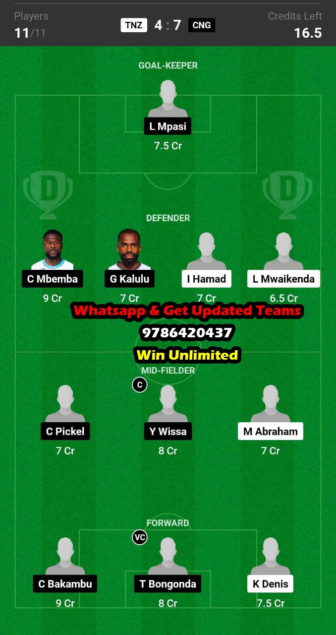 TNZ vs CNG Dream11 Team fantasy Prediction African Cup of Nations