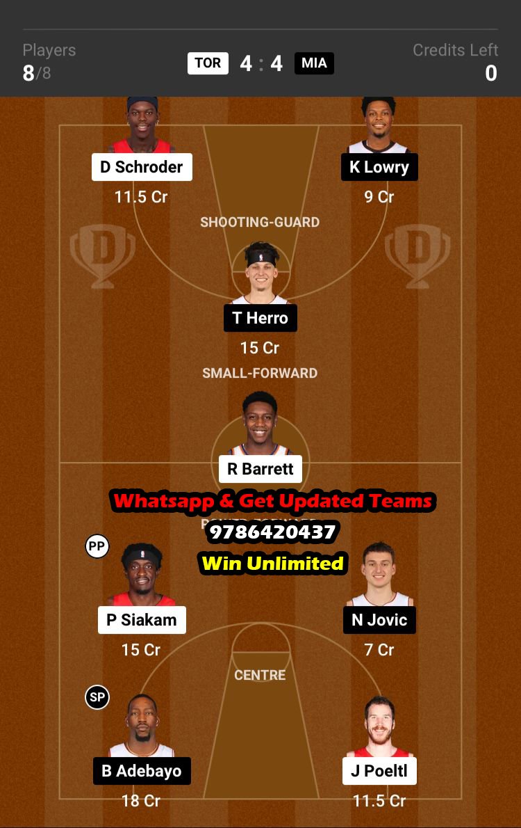 TOR vs MIA Dream11 Team fantasy Prediction NBA