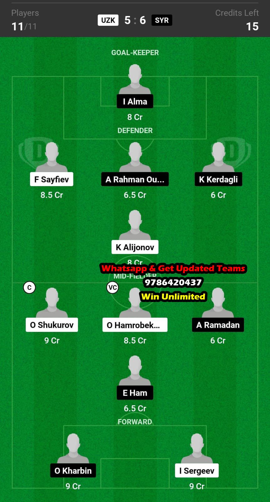 UZK vs SYR Dream11 Team fantasy Prediction AFC Asia Cup