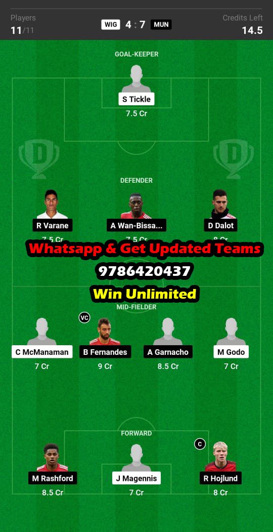WIG vs MUN Dream11 Team fantasy Prediction FA Cup