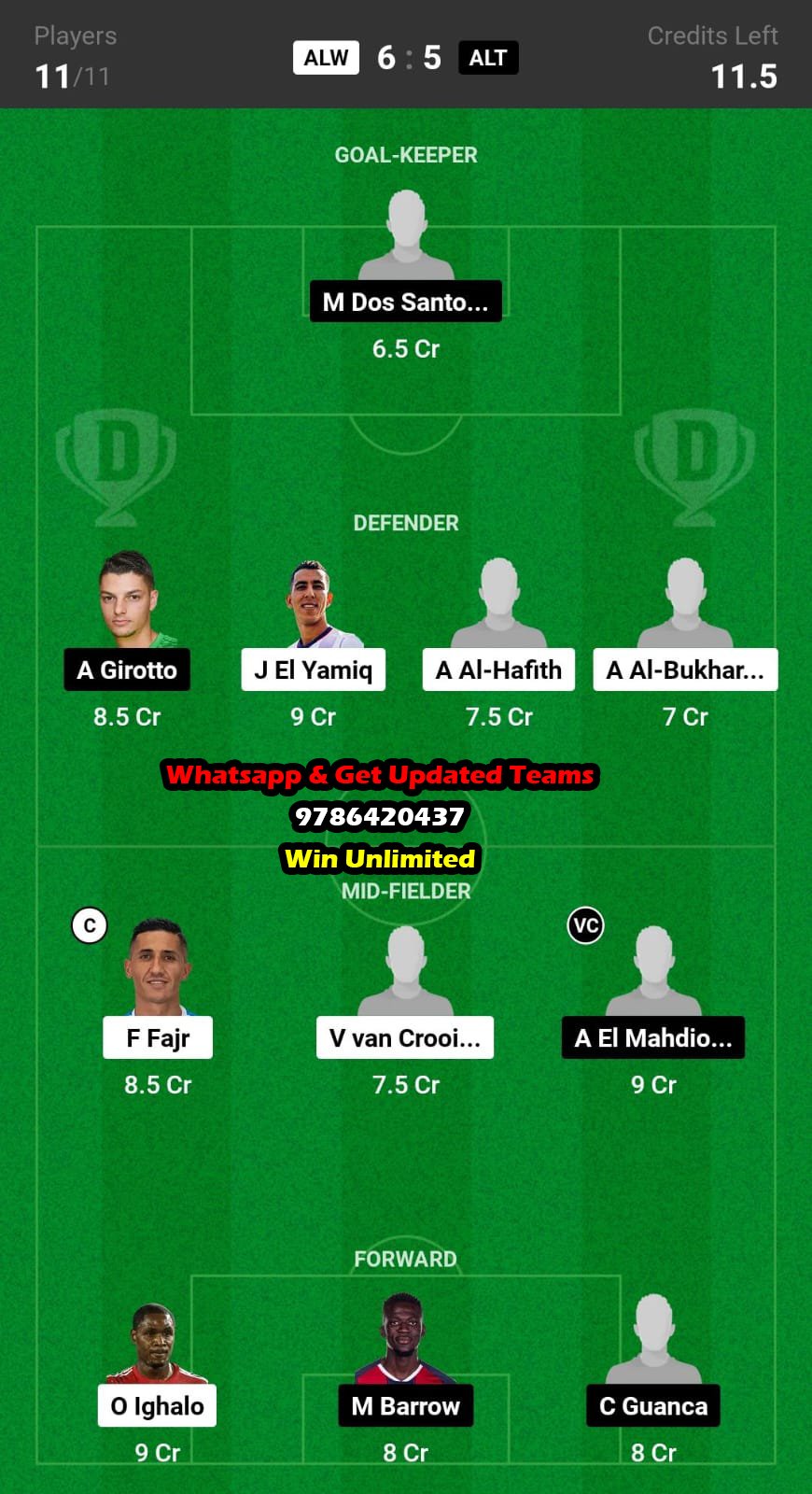 ALW vs ALT Dream11 Team fantasy Prediction Saudi Arabian League