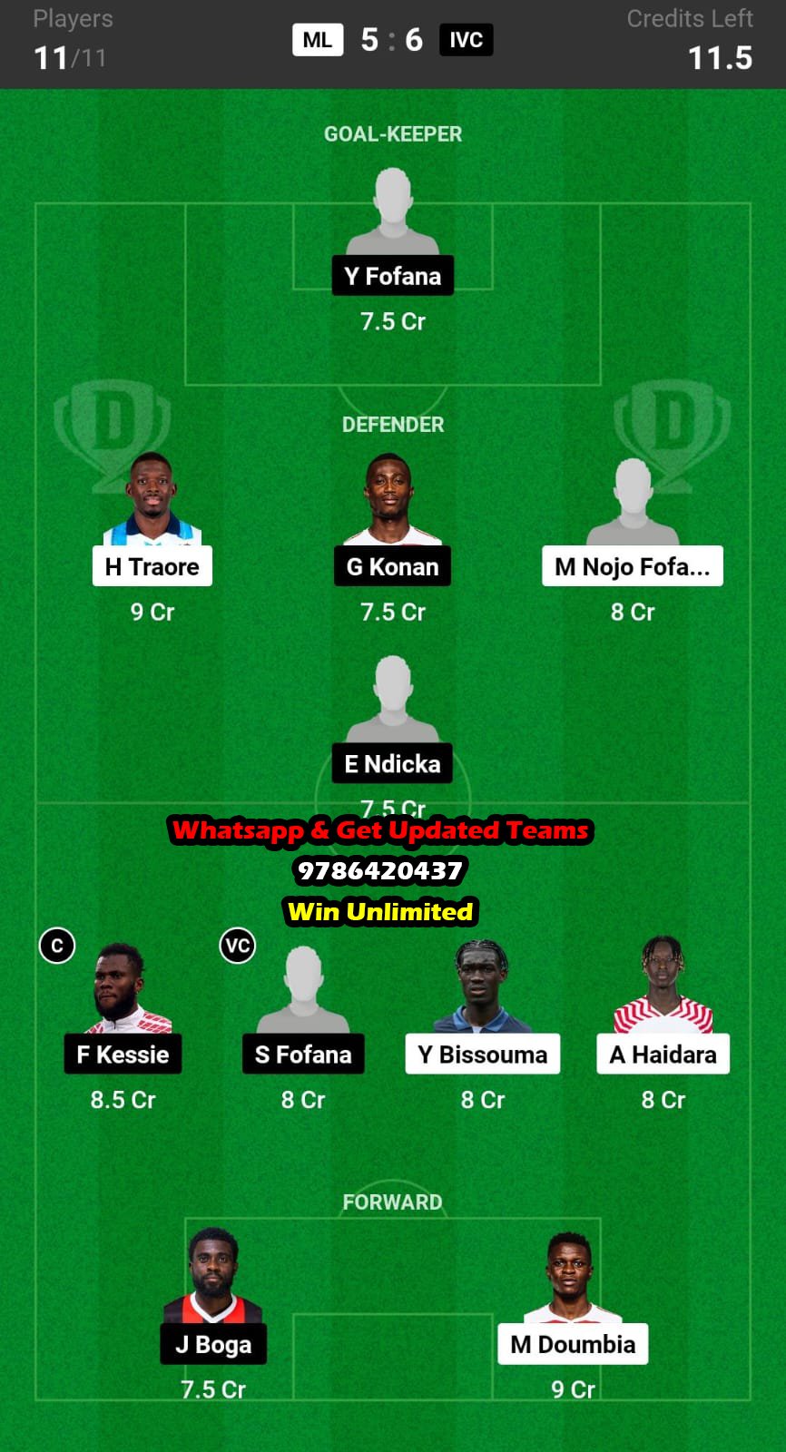 ML vs IVC Dream11 Team fantasy Prediction African Cup of Nations