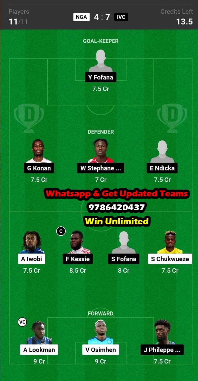 NGA vs IVC Dream11 Team fantasy Prediction African Cup of Nations