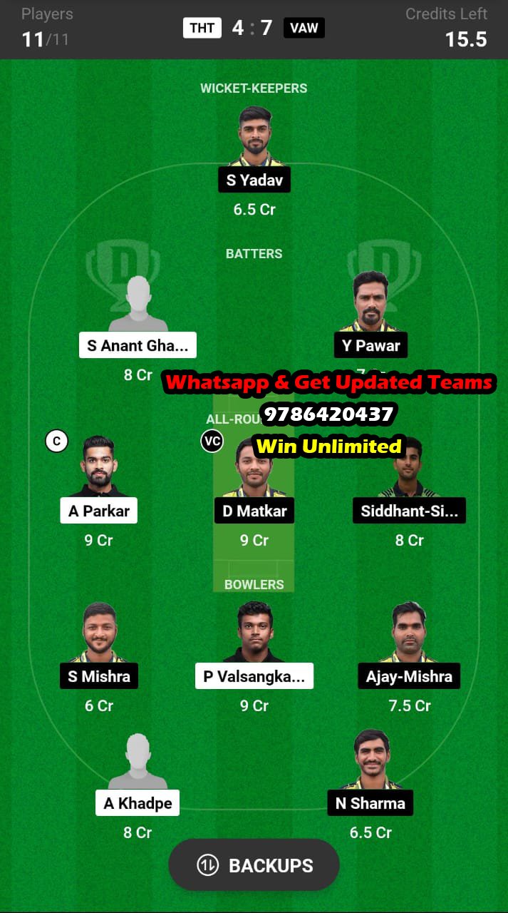 THT vs VAW 22nd Match Dream11 Team fantasy Prediction Navi Mumbai Premier League 2024