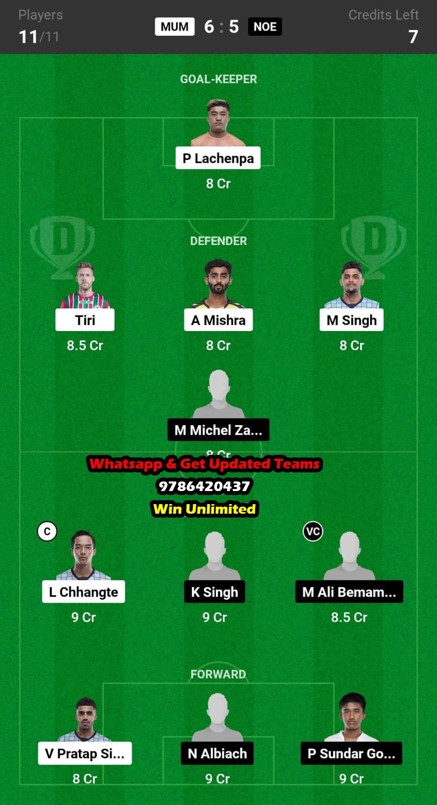 MUM vs NOE Dream11 Team fantasy Prediction Indian Football League